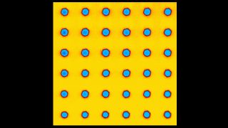 Piezoelectric Force Microscopy (PFM) image of a single crystal, z-cut, Mg:LiNbO3. Ferroelectric domains written by applying -100V to the tip. Blue and yellow areas correspond to positive and negative polariszed domains.